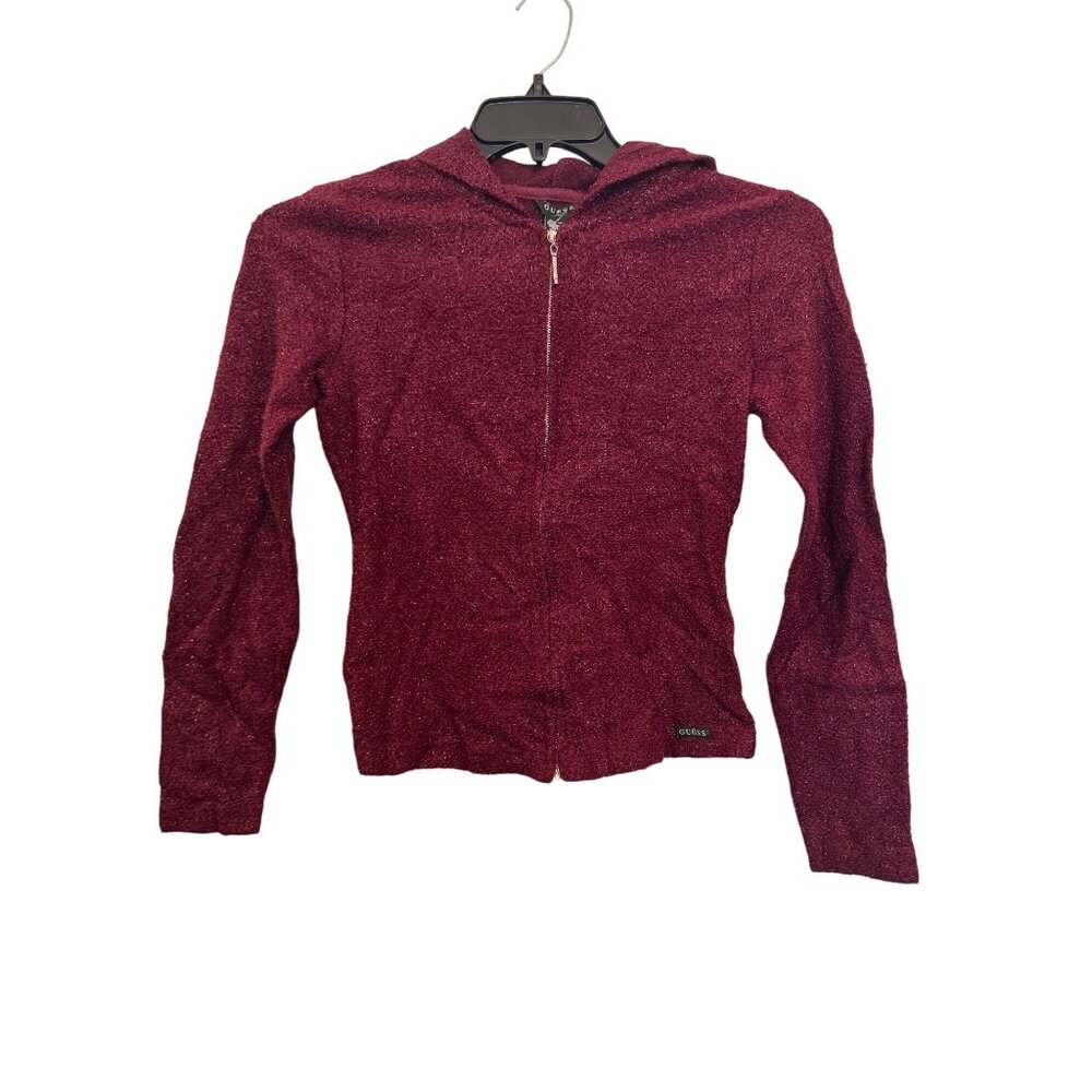 Guess Womens Red Metallic Hoodie With Zipper Closure Size M
